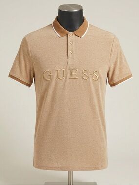 GUESS Los Angeles Men’s Embroidered Logo Polo Shirt - Brown/Tan, Size L